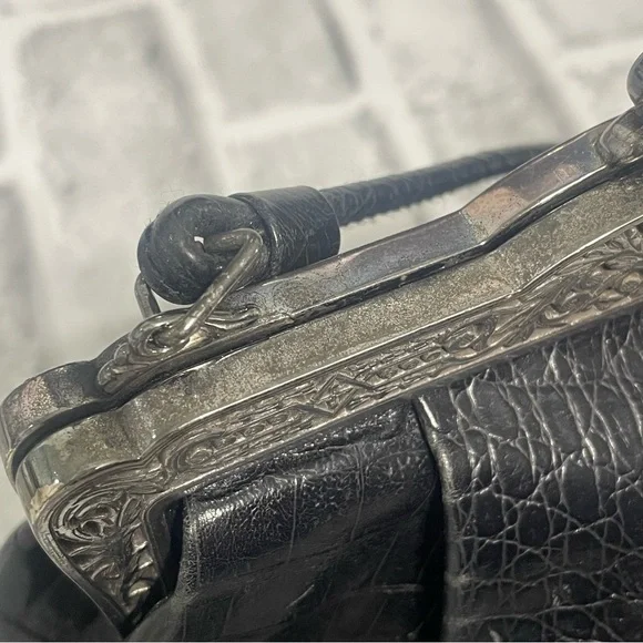 Brighton Black Croc-Embossed print Handbag Vintage 80’s. Shoulder crossbody USED - Picture 8 of 16